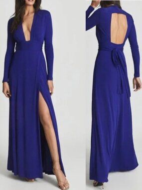 Reiss Bailey Plunge Wrap Maxi Dress NWT in Cobalt Blue 2